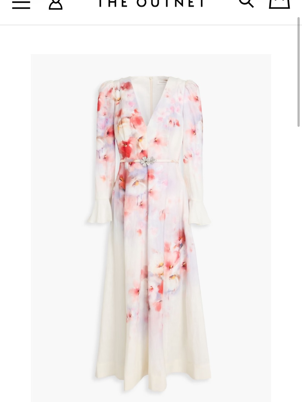 Zimmermann White Maxi Dress with Pink & Red Watercolor Floral
